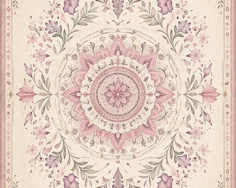Rice paper - Symmetrical floral mandala with vintage elegance A4