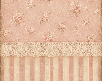 Rice paper for decoupage - Vintage shabby-chic floral patterned backdrop A4