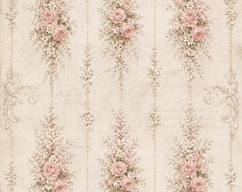 Rice paper - Vintage French floral wallpaper design A4