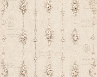 Rice paper for decoupage - Romantic French vintage wallpaper design A4