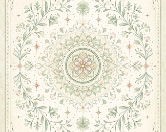 Rice paper - Pastel mandala with floral accents A4