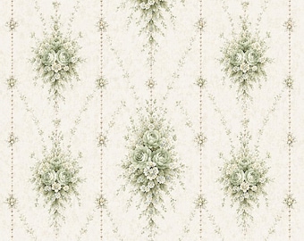 Rice paper for decoupage - Vintage floral green damask wallpaper pattern A4