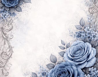 Rice paper Elegant blue rose vintage design A4
