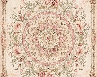Rice paper - Vintage floral mandala with lace details A4