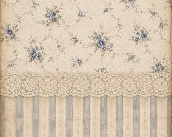 Rice paper for decoupage - Vintage floral shabby chic wallpaper A4