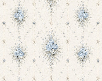 Rice paper for decoupage - Vintage blue rose wallpaper pattern A4