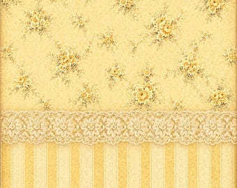 Rice paper for decoupage -  Yellow Vintage floral lace wallpaper design A4