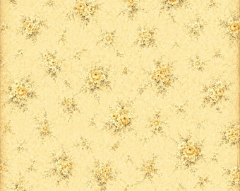Rice paper for decoupage - Yellow vintage floral shabby-chic wallpaper pattern A4