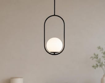 Moderne Mid-Century Globe Pendelleuchte: Schwarz & Glas Einzelleuchte für Kücheninsel, Glashängeleuchte, Glasleuchterlampe