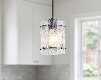 Modern Glass Pendant Lights for Kitchen Island, Water Ripple Globe Hanging Light Fixture, glass chandelier light, Dining room pendant light