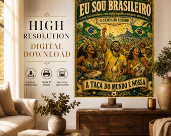 Brasilien Fußball Poster, Vintage Fußball Wand Kunst, Karneval Feier (Digitaler Download)