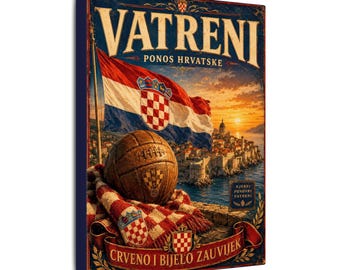 Vintage Kroatischer Fußball Poster Leinwand | Matt Gespannte Leinwand