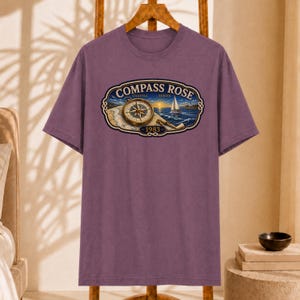 Compass Rose Tee, Faux Embroidery Nautical Shirt