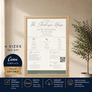 Editable Airbnb Welcome Sign, Sage Green QR Code Template