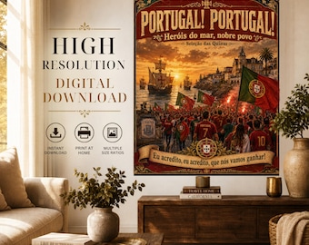 Vintage Portugal Fußball Poster, Seleçao das Quinas Wandkunst (Digitaler Download)