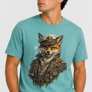 T-shirt Sailor Fox, maglietta grafica da capitano nautico con volpe, streetwear vintage con animali da pirata