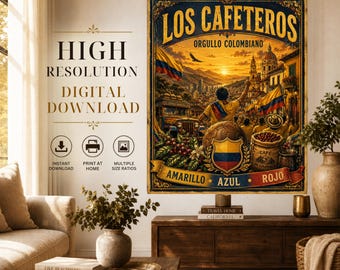 Los Cafeteros Vintage Fußball Poster, kolumbianischer Fußball Wandkunst (digitaler Download)