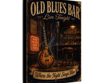 Vintage Blues Bar Gitarren Leinwand, Matt Gestreckt Leinwand Wand Kunst