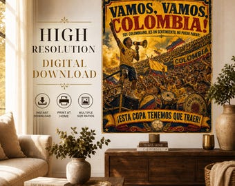 Vintage Kolumbien Fußball Poster, Vamos Kolumbien Fan Art (Digitaler Download)