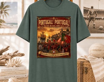Portugal Vintage Fußballanhänger Poster T-Shirt | Graues Fussball T-Shirt