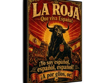 Vintage La Roja Spanien Fußball Leinwand, spanischer Fußballfan Dekor, fertig zum Aufhängen Sport Poster