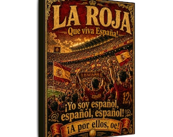 La Roja Vintage Fußball Leinwanddruck, Spanien Stadion Fan Dekor, Retro Fußball Poster