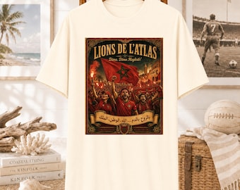 Lions de l Atlas Marokko Fußballanhänger T-Shirt Vintage Stadion Plakat Grafik