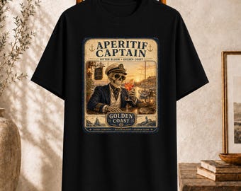 Aperitif Kapitän Skeleton Küsten Poster T-Shirt | Maritimes Totenkopf-T-Shirt