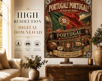 Vintage Portugal Fußball Poster, Seleçao das Quinas Wandkunst (Digitaler Download)