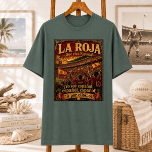 T-shirt da tifoso della Roja Spagna, maglia da stadio vintage