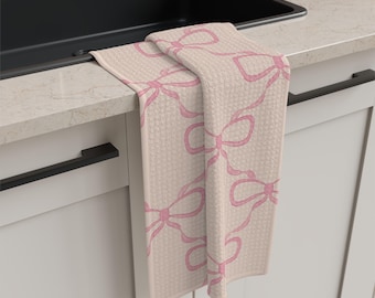 Paño de cocina de microfibra con estampado de lazo rosa / Toalla de cocina con cinta en tonos pastel / Regalo para el Día de la Madre