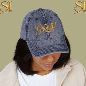 Casquette de baseball délavée vintage brodée Grateful | Chapeau papa inspirant | Chapeau d'état d'esprit positif | Cadeau chrétien pour femme homme | Casquette de script