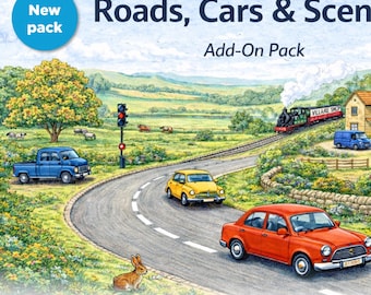 Printable Railway Scenery Add-On Pack  Roads, Cars & Countryside  Train Craft  Cut-Out Activity  Digital Download