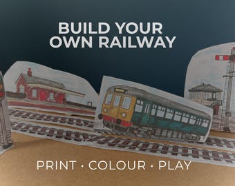 Kids Train Activity Printable | Build Your Own Railway | Colouring & Cut Out Pack | Train Lover Gift | Instant Download PDF