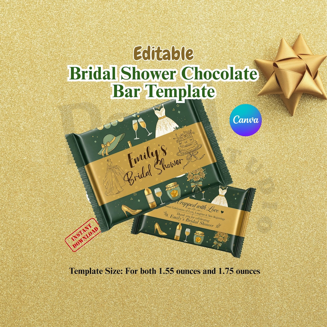Bridal Shower Candy Bar Wrapper Canva Template, Editable Chocolate Bar ...