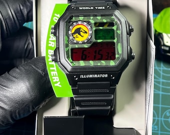 Orologio da polso digitale Casio AE-1200 personalizzato. Modello Jurassic Park.