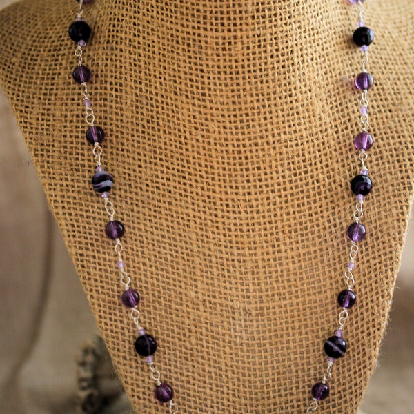 Amethyst and sterling silver wirewrapped necklace--Amethyst Drops