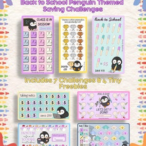 Back to School Penguin Savings Challenge Set | 7 Laminated Challenges + 4 FREE Tiny Challenges