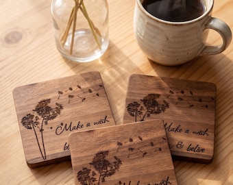 Custom Engraved Acacia Wood Coasters, Personalized Wooden Coaster Set, Rustic Home Decor, Housewarming Gift