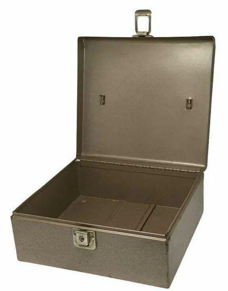 Industrial Metal Lockbox White Handle Money Box Unbranded Lock Storage ...