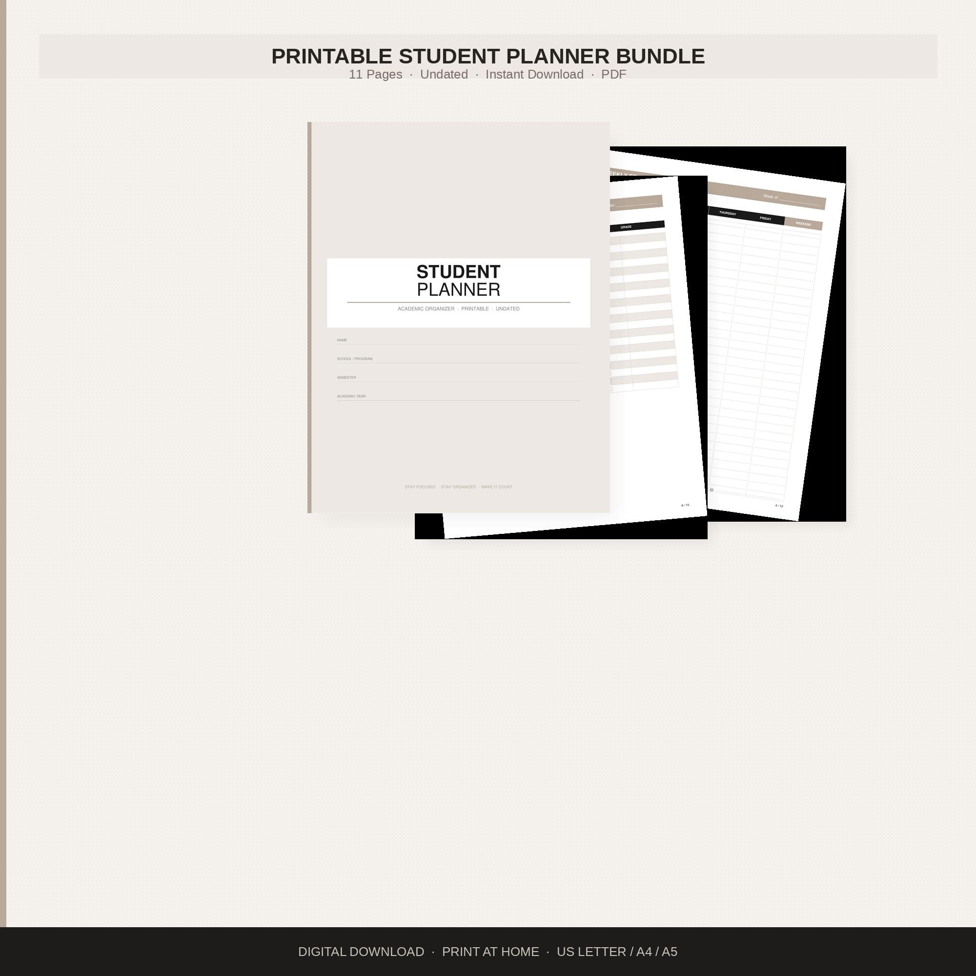 Printable Student Planner Bundle | Academic Planner PDF | College High ...