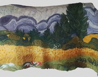 Merino woolen shawl A Wheatfield with Cypresses by Van Gogh