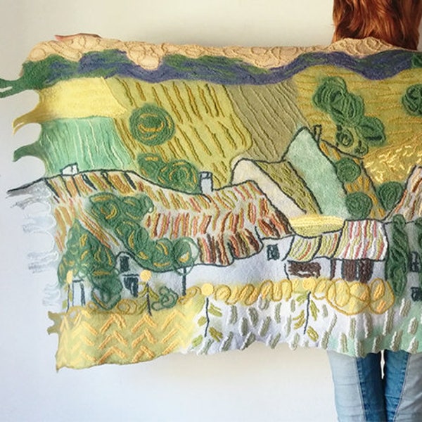 Van Gogh's woolen shawl, big woolen shawl, Farms near Auvers shawl, woolen shrug