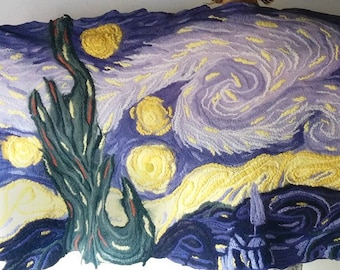 Châle en laine Van Gogh, châle avec peinture, étole en laine, laine mérinos