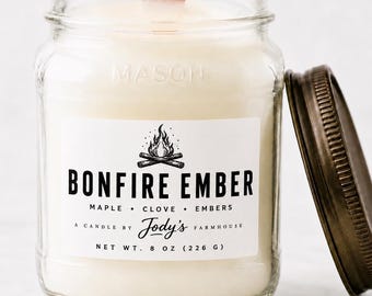 Bonfire Ember Soy Candle | Smoky Campfire Mason Jar Candle | 8 oz 16 oz or Wax Melts | Fall Candle