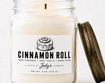 Cinnamon Roll Soy Candle | Cinnamon Vanilla Mason Jar Candle | 8 oz 16 oz or Wax Melts | Bakery Candle
