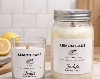 Lemon Cake Soy Candle | 6 oz or 10 oz | Hand Poured Farmhouse Candle | Sweet Citrus Dessert Scent | Gift for Her Home Decor