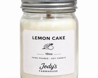 Lemon Cake Soy Candle, Bright Citrus and Vanilla Scent, Clean Burning Farmhouse Style
