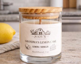 Lemon Cake Soy Candle | 6 oz or 10 oz | Hand Poured Farmhouse Candle | Sweet Citrus Dessert Scent | Gift for Her Home Decor