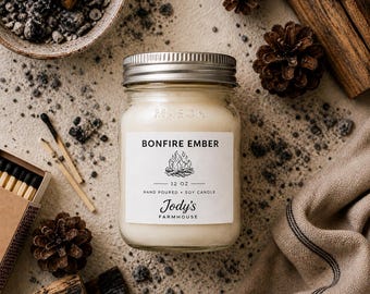Bonfire Ember Soy Candle – Smoky Maple Clove – Hand Poured Clean Burn